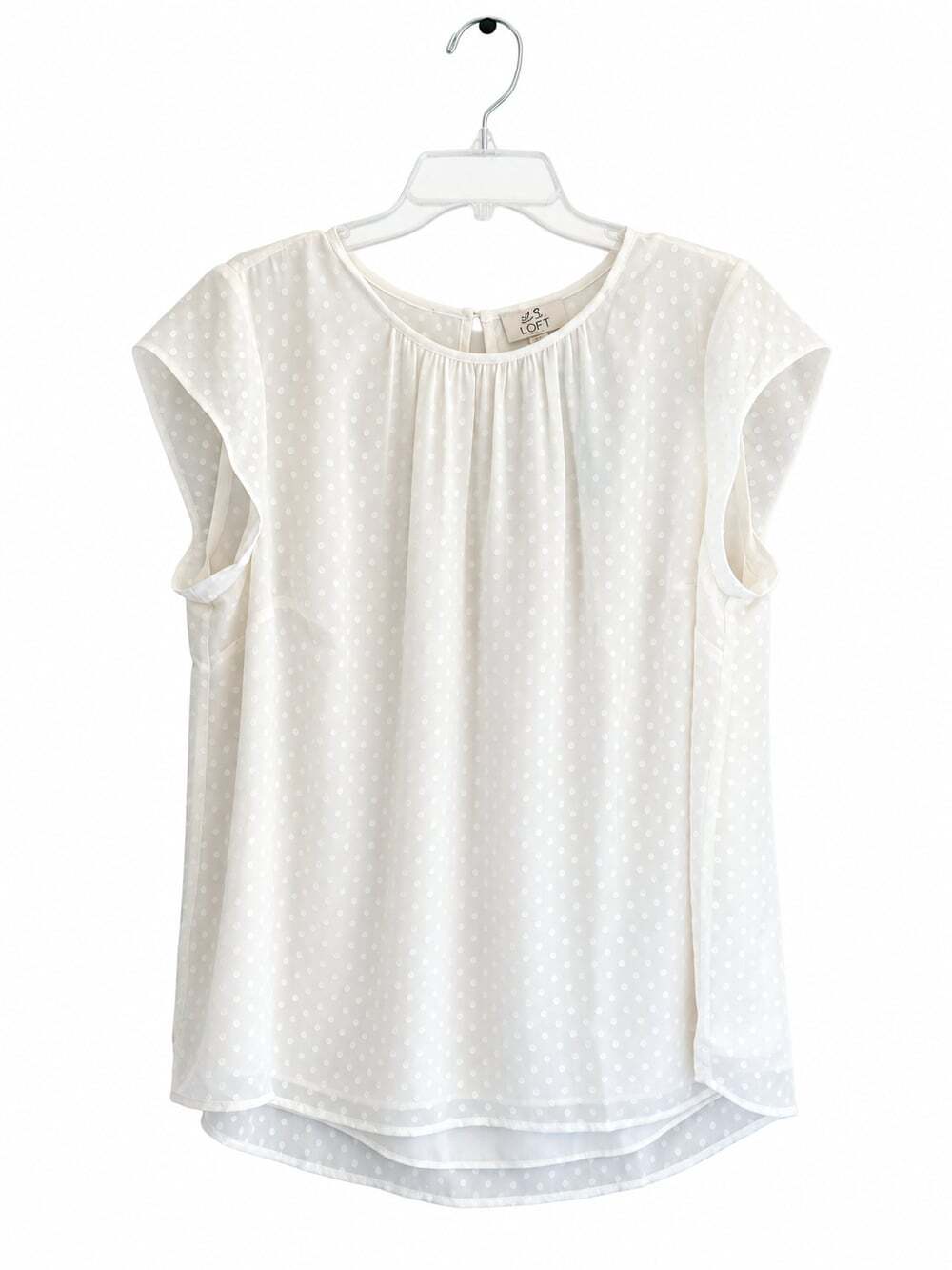 Les Serein Landon Blouse Womens 2X Off White Clip Dot Short Sleeve NWT